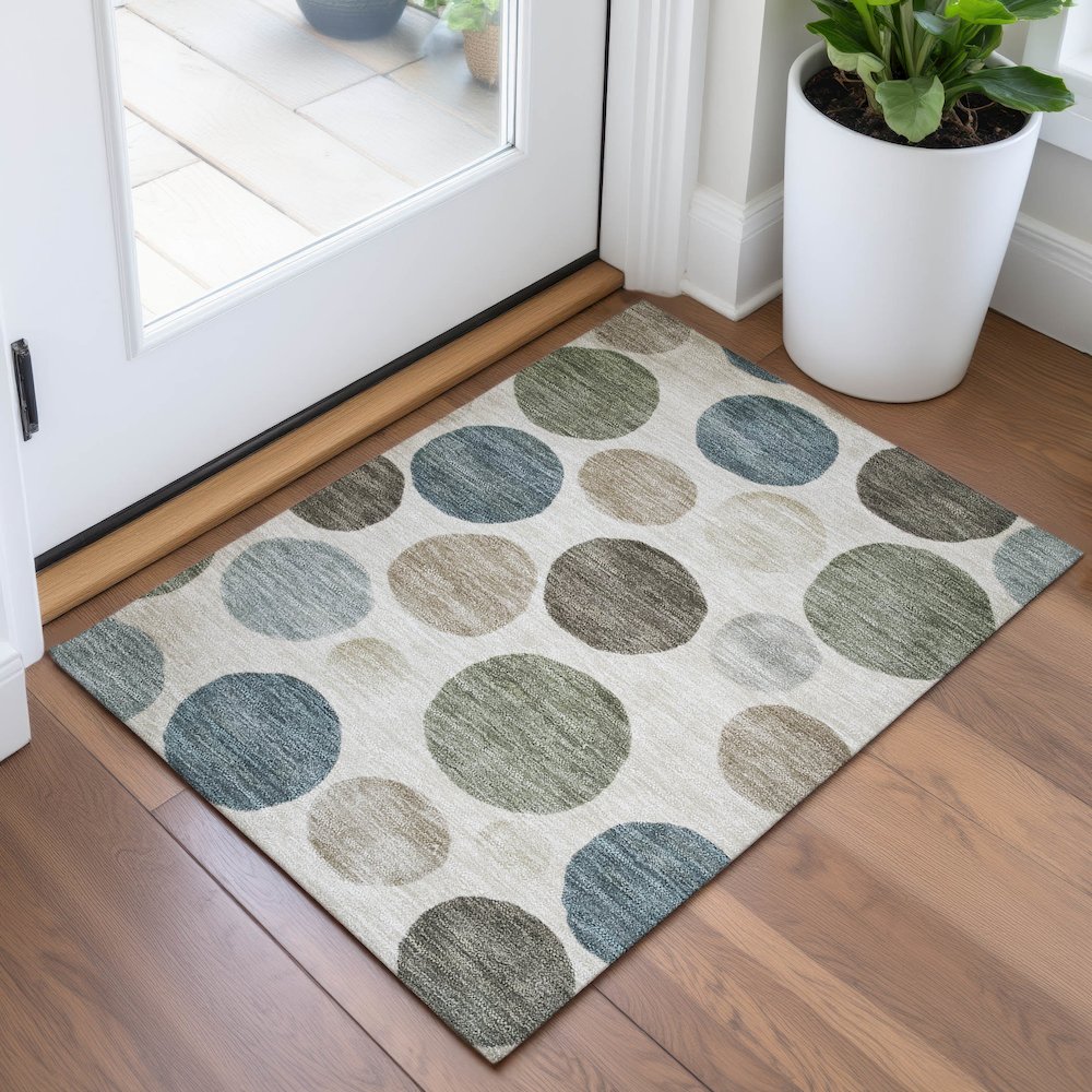 Machine Washable Indoor/Outdoor Chantille ACN2062 Ivory 1'8" x 2'6" Rug. Picture 5