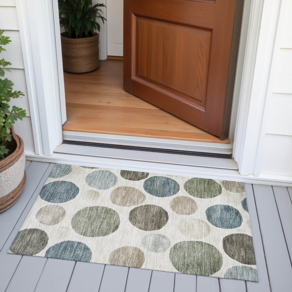 Machine Washable Indoor/Outdoor Chantille ACN2062 Ivory 1'8" x 2'6" Rug. Picture 6