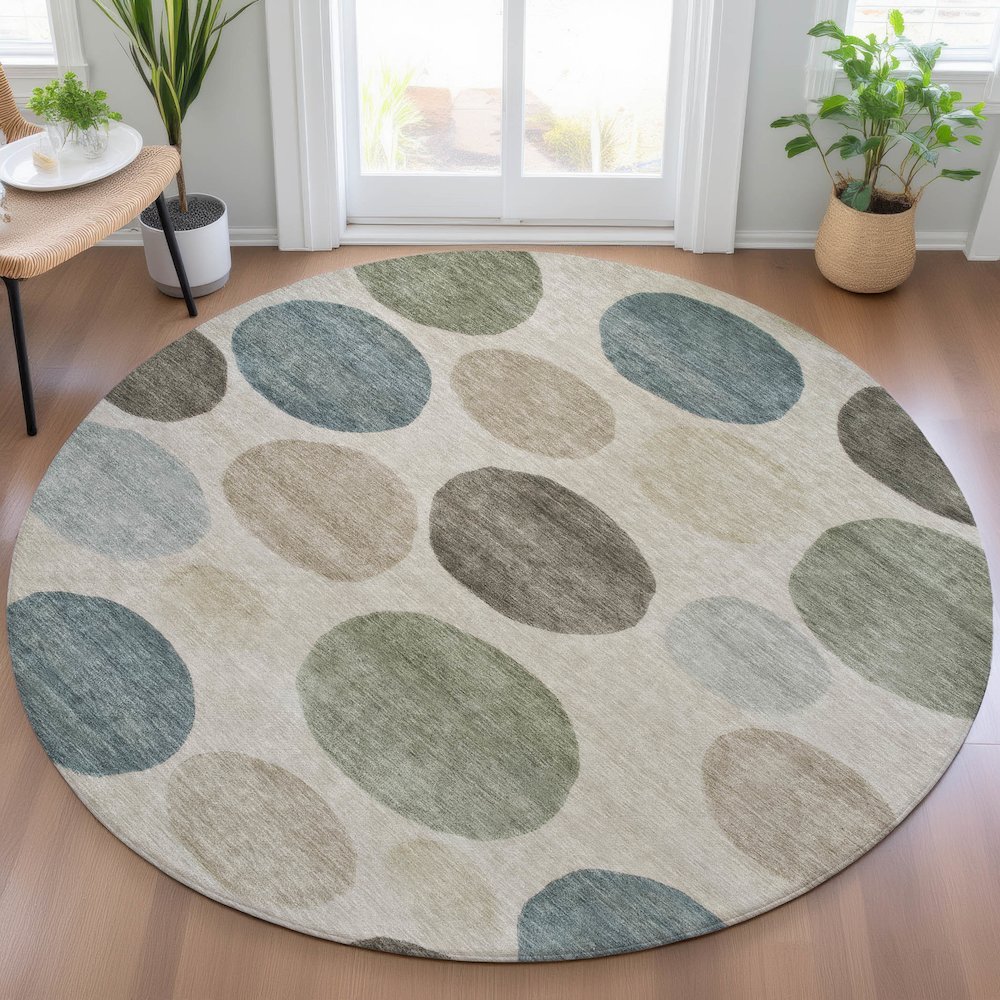 Machine Washable Indoor/Outdoor Chantille ACN2062 Khaki 8' x 8' Round Rug. Picture 5