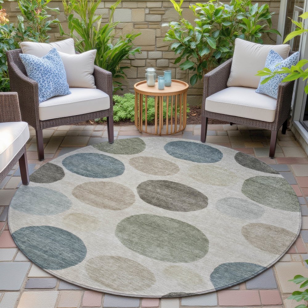 Machine Washable Indoor/Outdoor Chantille ACN2062 Khaki 8' x 8' Round Rug. Picture 6