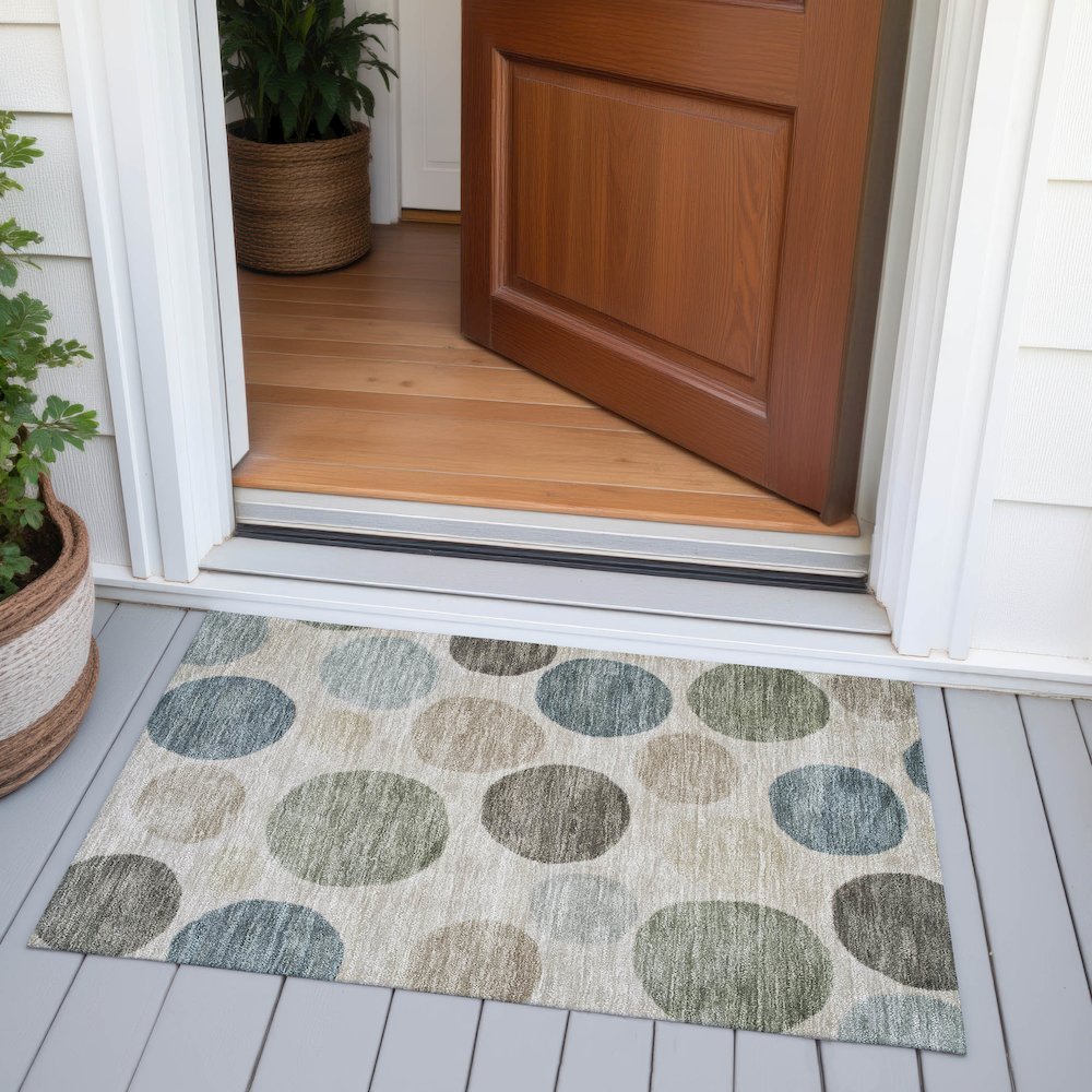 Machine Washable Indoor/Outdoor Chantille ACN2062 Khaki 1'8" x 2'6" Rug. Picture 6