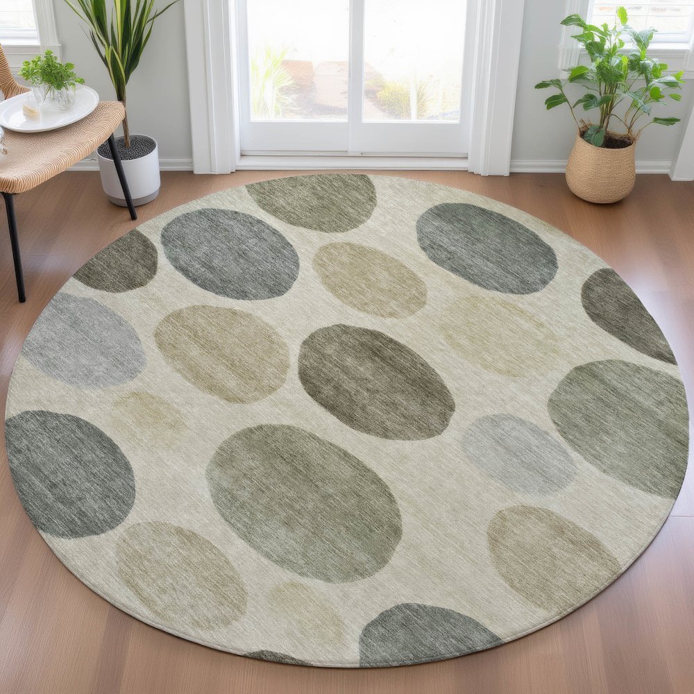 Machine Washable Indoor/Outdoor Chantille ACN2062 Taupe 8' x 8' Round Rug. Picture 5