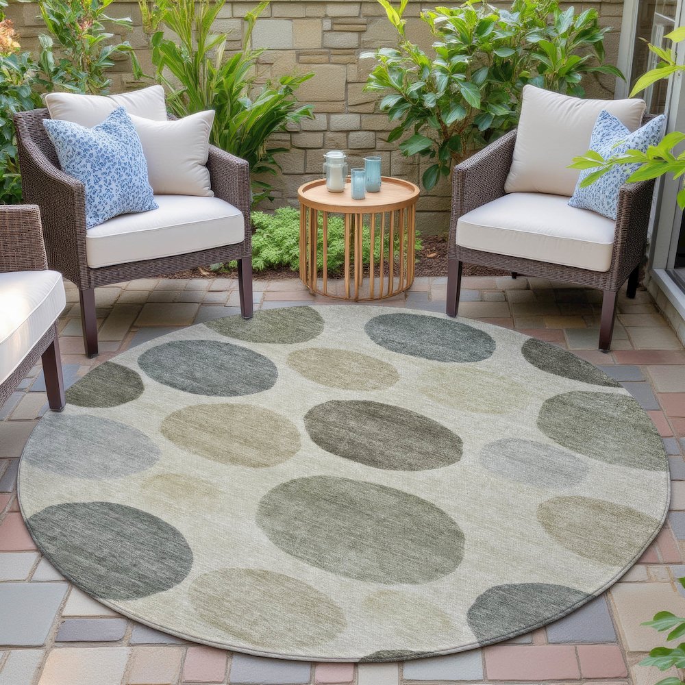 Machine Washable Indoor/Outdoor Chantille ACN2062 Taupe 8' x 8' Round Rug. Picture 6