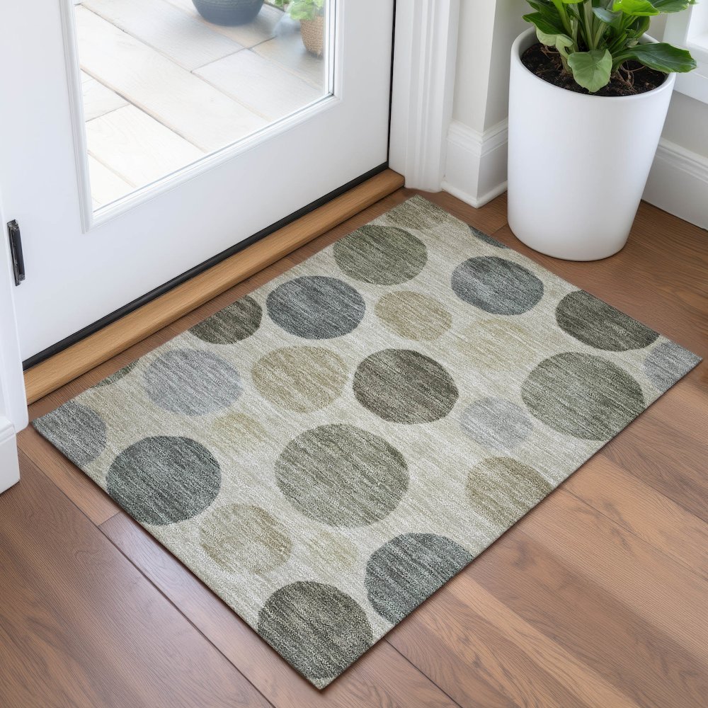Machine Washable Indoor/Outdoor Chantille ACN2062 Taupe 1'8" x 2'6" Rug. Picture 5