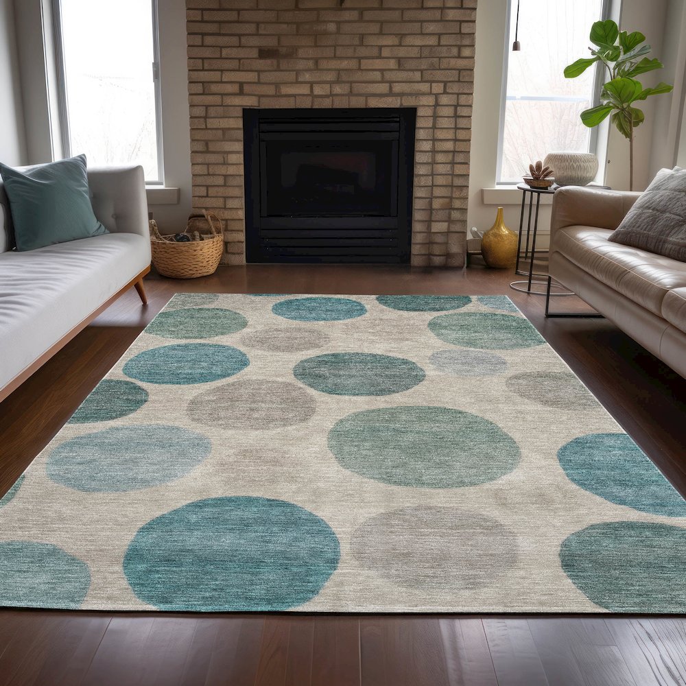 Machine Washable Indoor/Outdoor Chantille ACN2062 Teal 2'6" x 3'10" Rug. Picture 6