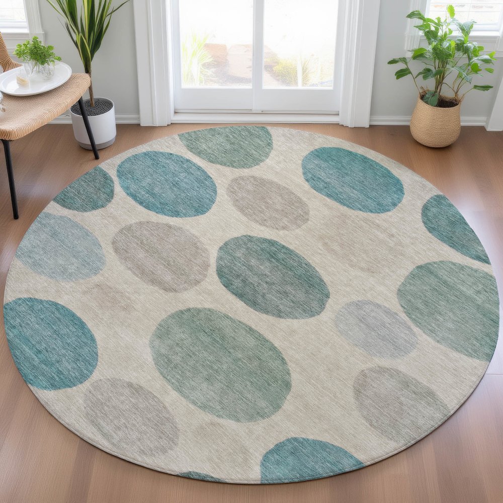 Machine Washable Indoor/Outdoor Chantille ACN2062 Teal 8' x 8' Round Rug. Picture 5