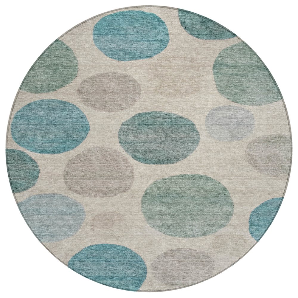 Machine Washable Indoor/Outdoor Chantille ACN2062 Teal 8' x 8' Round Rug. Picture 1