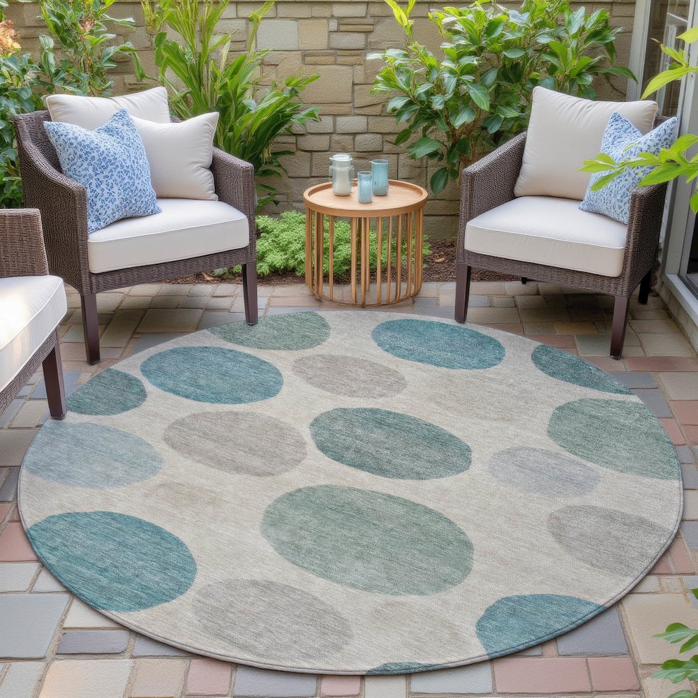 Machine Washable Indoor/Outdoor Chantille ACN2062 Teal 8' x 8' Round Rug. Picture 6