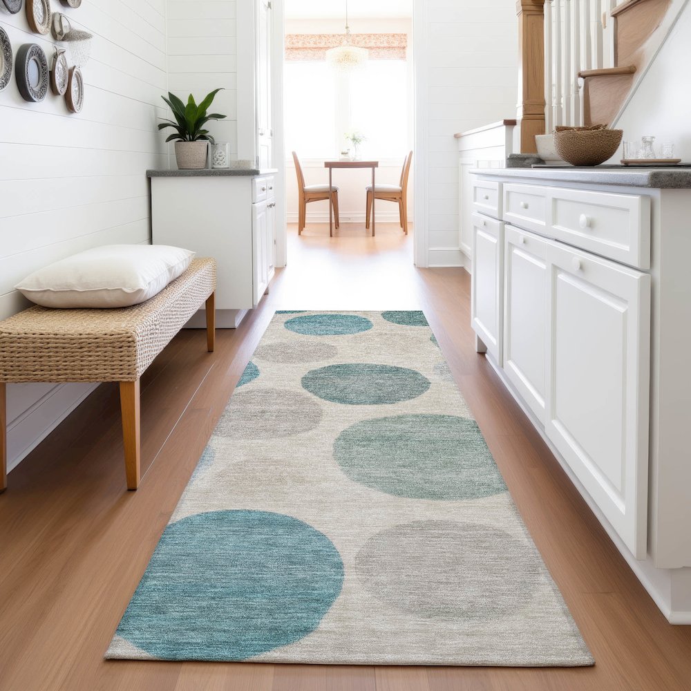 Machine Washable Indoor/Outdoor Chantille ACN2062 Teal 2'3" x 7'6" Runner Rug. Picture 5