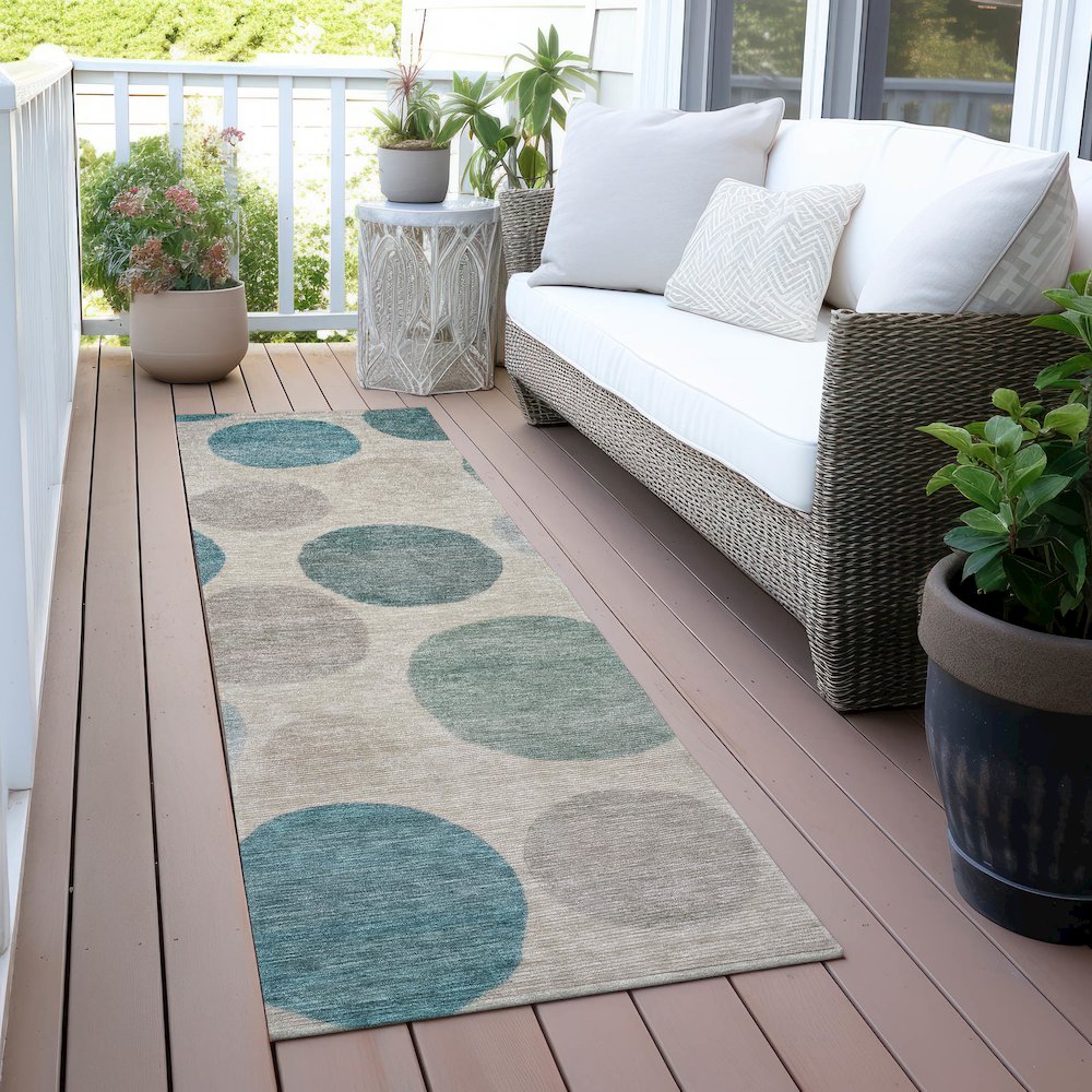 Machine Washable Indoor/Outdoor Chantille ACN2062 Teal 2'3" x 7'6" Runner Rug. Picture 6