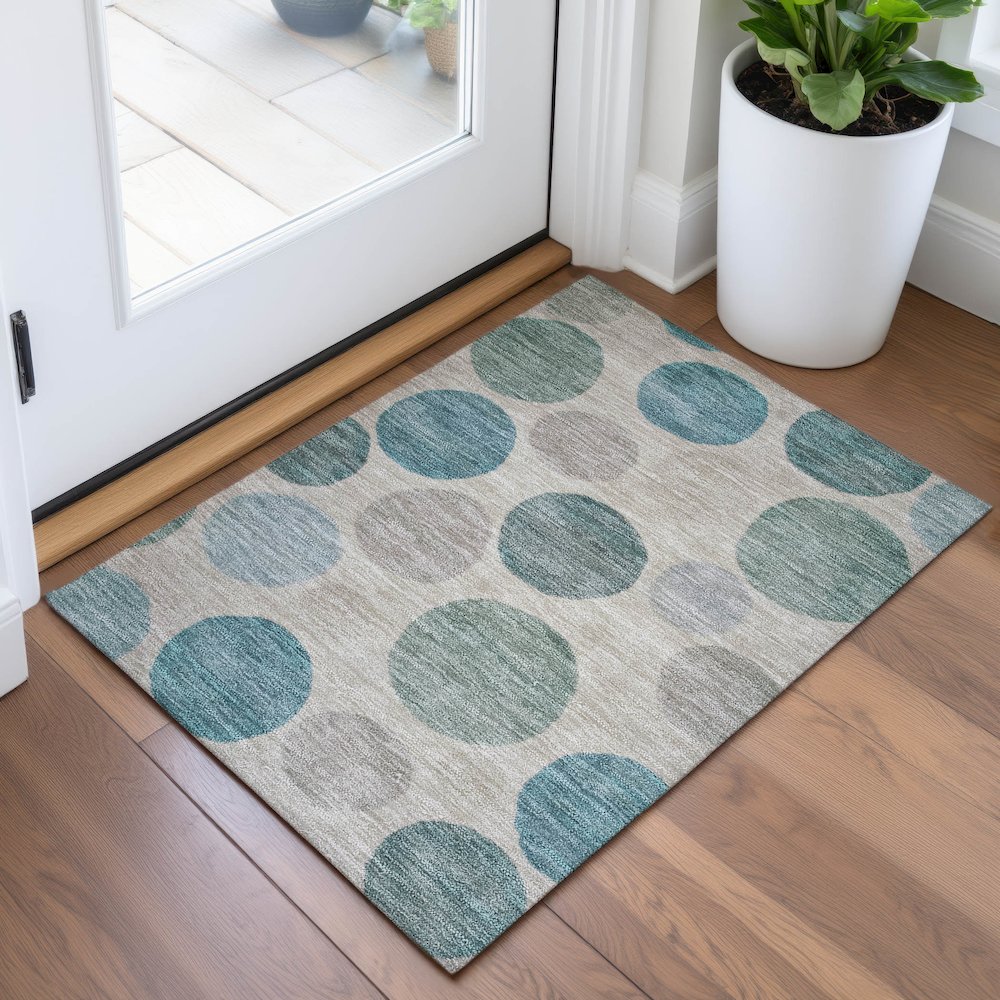 Machine Washable Indoor/Outdoor Chantille ACN2062 Teal 1'8" x 2'6" Rug. Picture 5