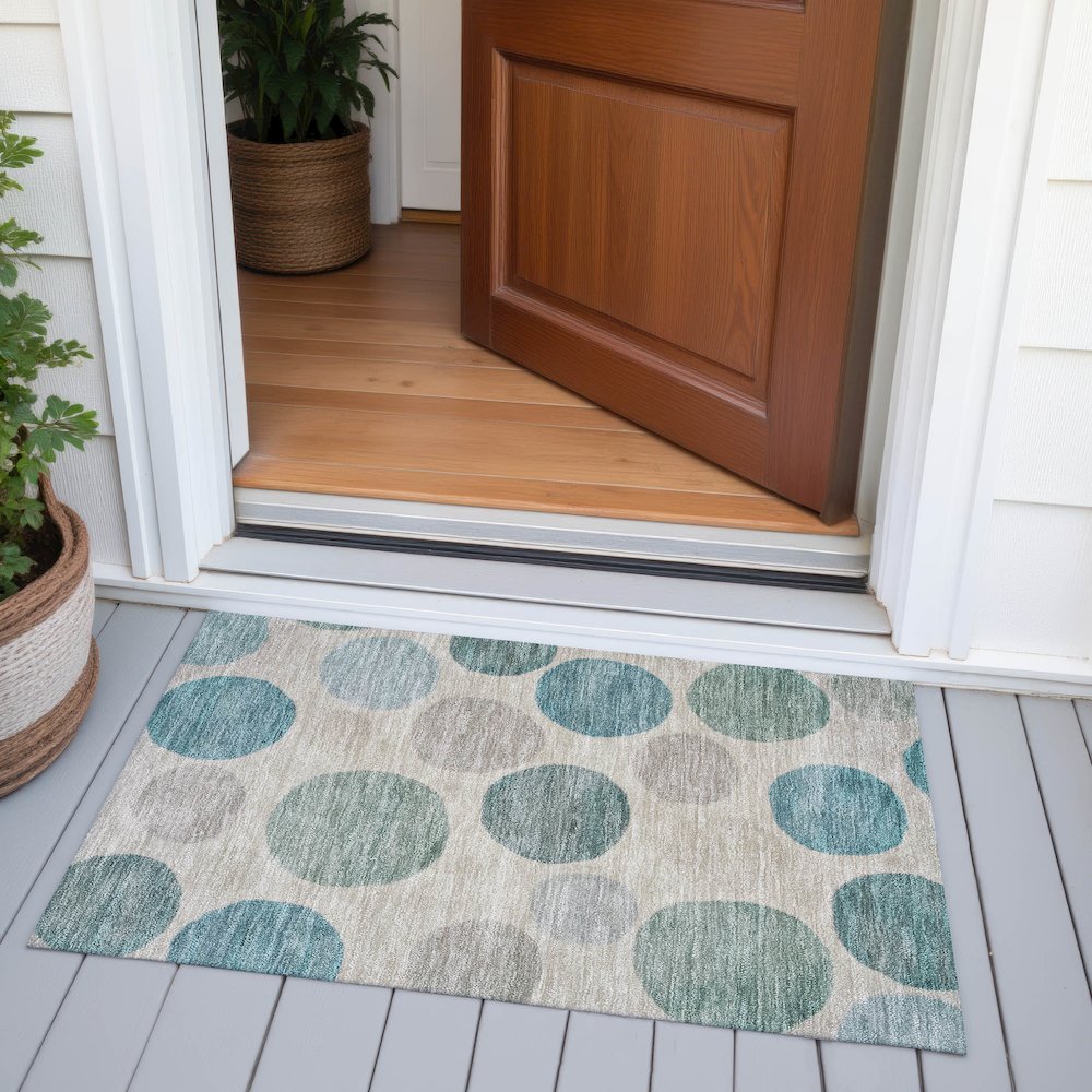 Machine Washable Indoor/Outdoor Chantille ACN2062 Teal 1'8" x 2'6" Rug. Picture 6
