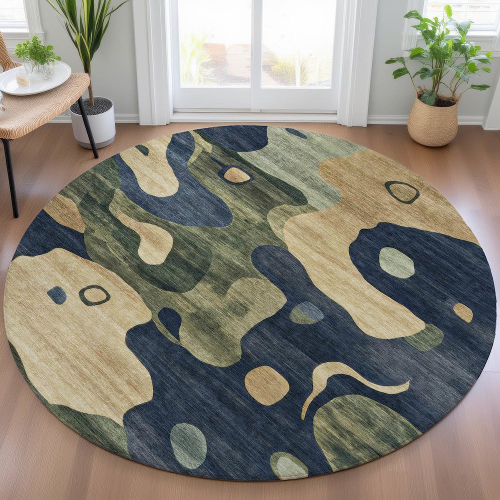 Machine Washable Indoor/Outdoor Chantille ACN2063 Navy 8' x 8' Round Rug. Picture 5