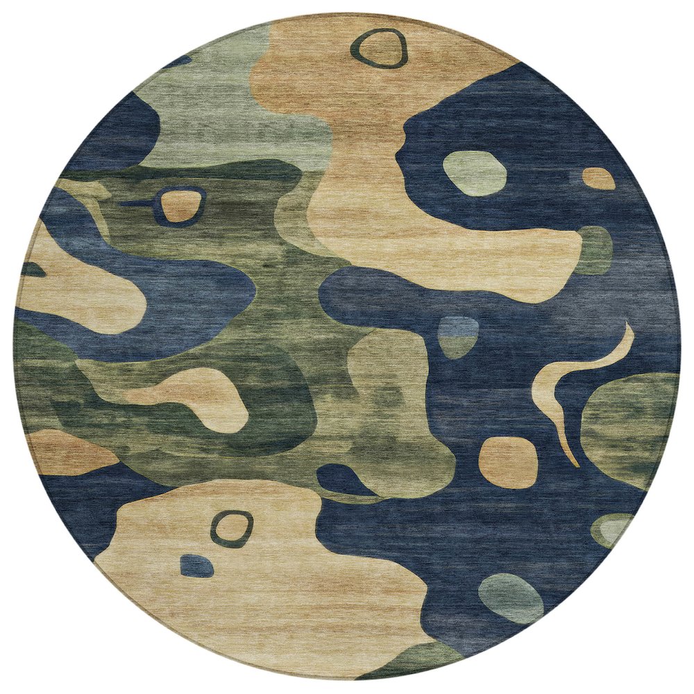 Machine Washable Indoor/Outdoor Chantille ACN2063 Navy 8' x 8' Round Rug. Picture 1