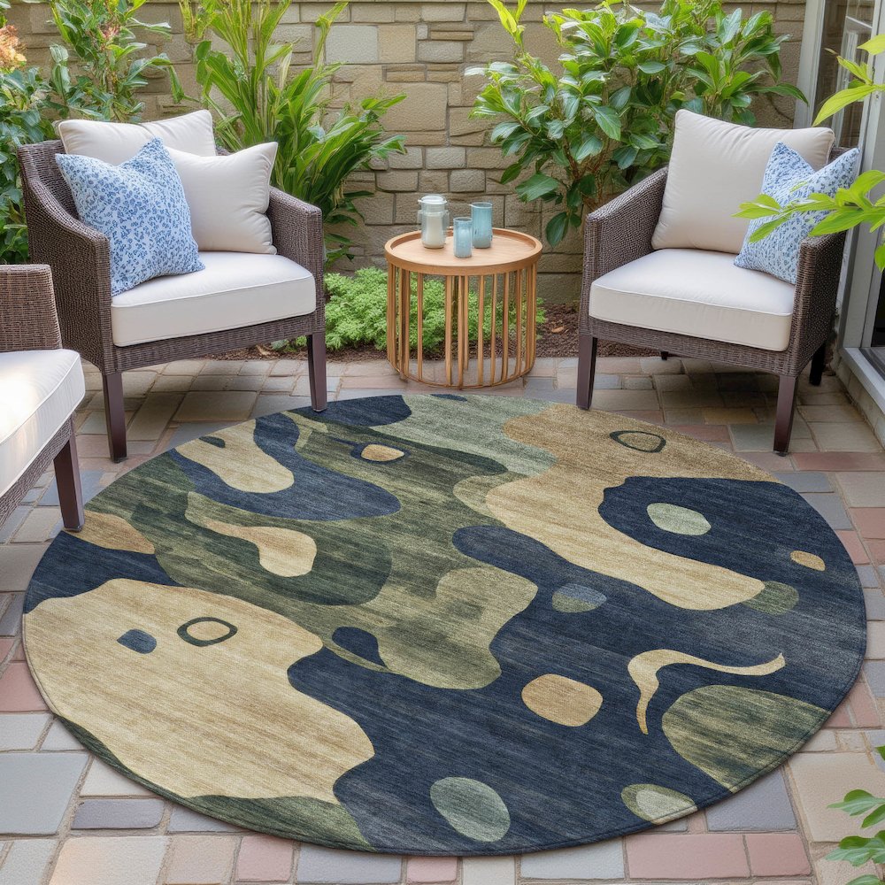 Machine Washable Indoor/Outdoor Chantille ACN2063 Navy 8' x 8' Round Rug. Picture 6