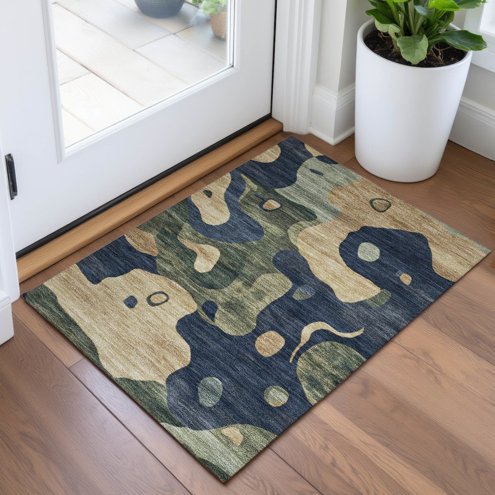 Machine Washable Indoor/Outdoor Chantille ACN2063 Navy 1'8" x 2'6" Rug. Picture 5
