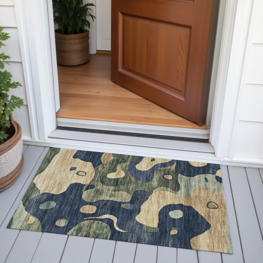 Machine Washable Indoor/Outdoor Chantille ACN2063 Navy 1'8" x 2'6" Rug. Picture 6