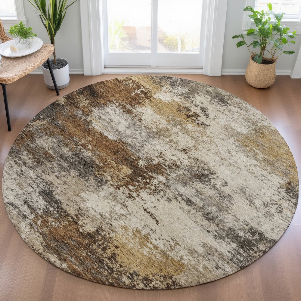 Machine Washable Indoor/Outdoor Chantille ACN2064 Brown 8' x 8' Round Rug. Picture 5