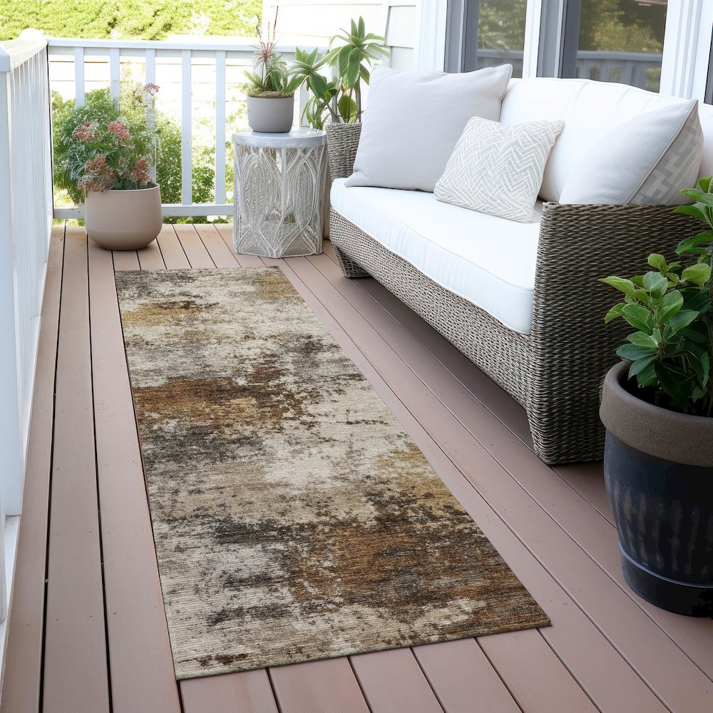 Machine Washable Indoor/Outdoor Chantille ACN2064 Brown 2'3" x 7'6" Runner Rug. Picture 6