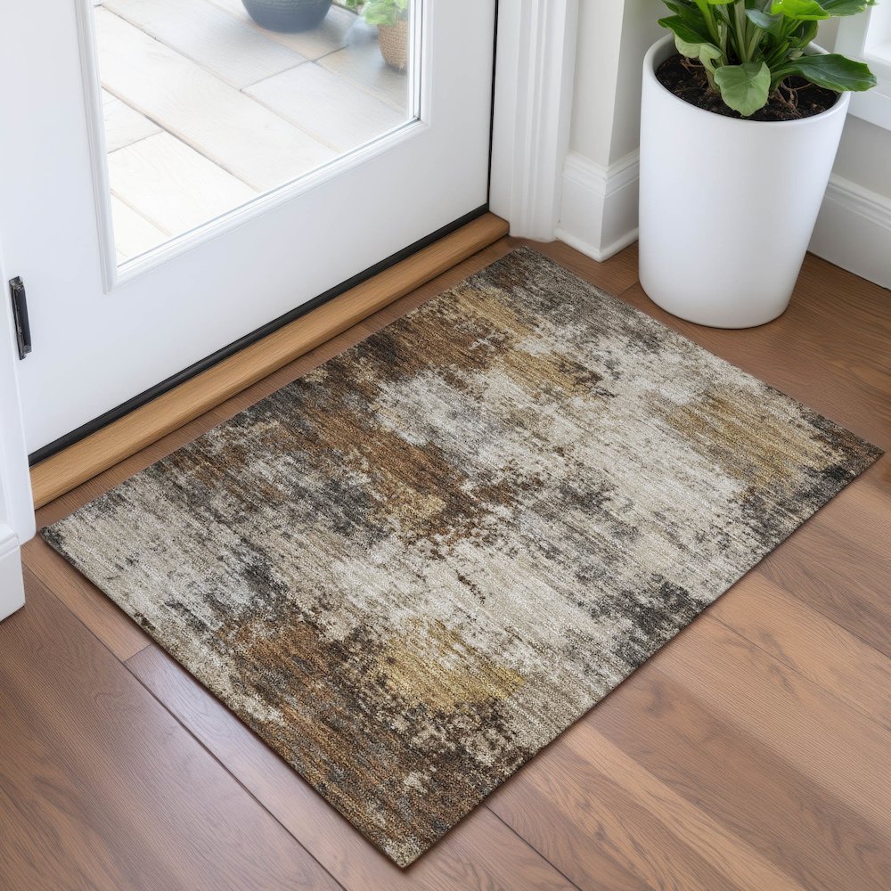 Machine Washable Indoor/Outdoor Chantille ACN2064 Brown 1'8" x 2'6" Rug. Picture 5