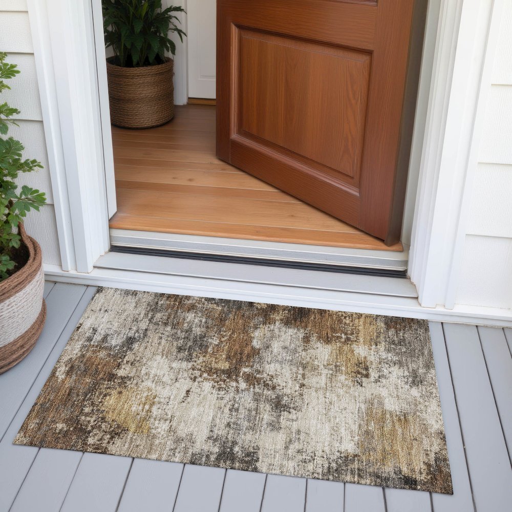 Machine Washable Indoor/Outdoor Chantille ACN2064 Brown 1'8" x 2'6" Rug. Picture 6