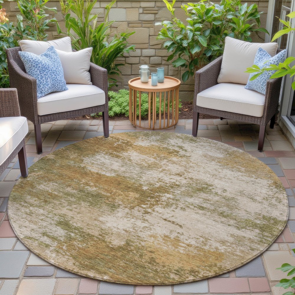 Machine Washable Indoor/Outdoor Chantille ACN2064 Copper 8' x 8' Round Rug. Picture 6