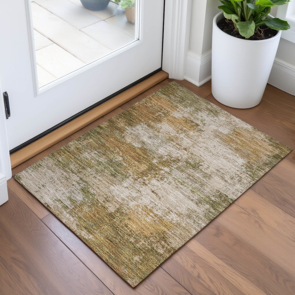 Machine Washable Indoor/Outdoor Chantille ACN2064 Copper 1'8" x 2'6" Rug. Picture 5