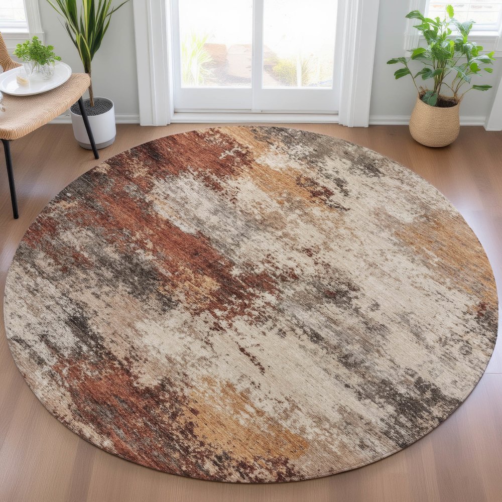 Machine Washable Indoor/Outdoor Chantille ACN2064 Paprika 8' x 8' Round Rug. Picture 5