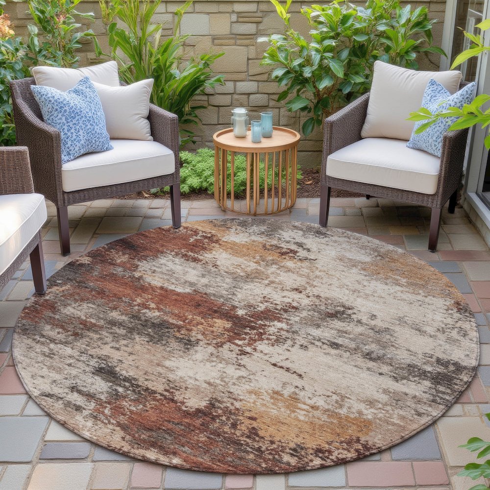 Machine Washable Indoor/Outdoor Chantille ACN2064 Paprika 8' x 8' Round Rug. Picture 6