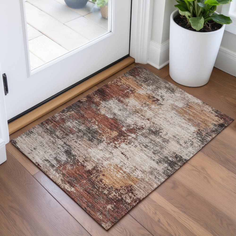 Machine Washable Indoor/Outdoor Chantille ACN2064 Paprika 1'8" x 2'6" Rug. Picture 5