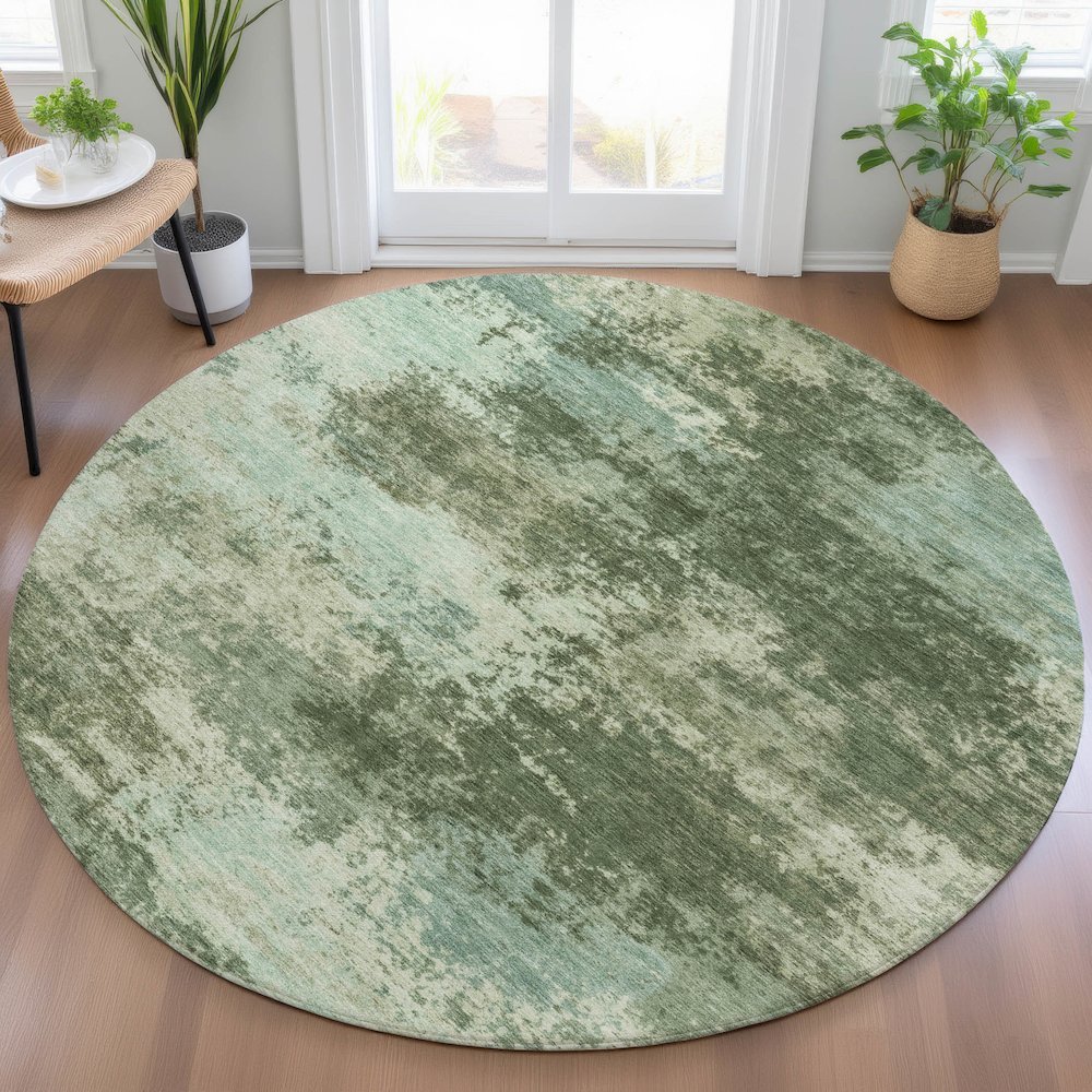 Machine Washable Indoor/Outdoor Chantille ACN2065 Aloe 8' x 8' Round Rug. Picture 5