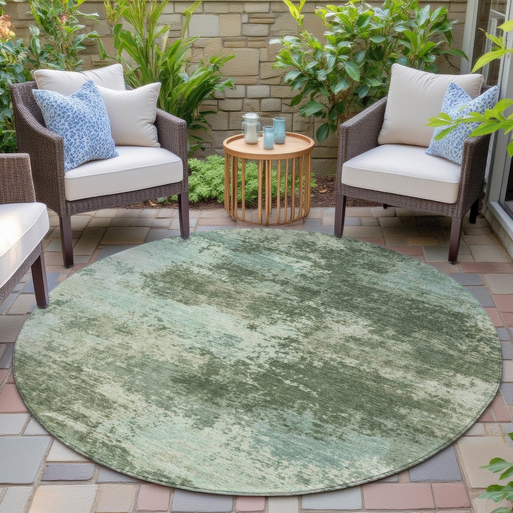 Machine Washable Indoor/Outdoor Chantille ACN2065 Aloe 8' x 8' Round Rug. Picture 6