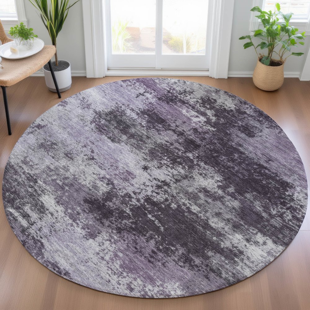 Machine Washable Indoor/Outdoor Chantille ACN2065 Purple 8' x 8' Round Rug. Picture 5
