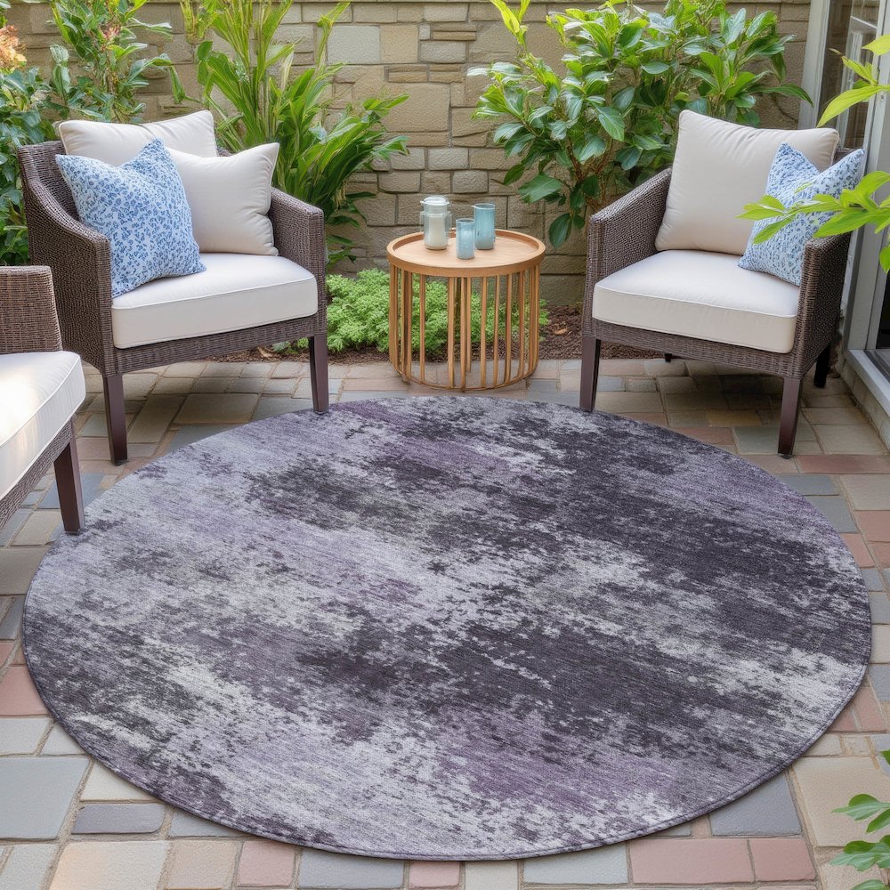 Machine Washable Indoor/Outdoor Chantille ACN2065 Purple 8' x 8' Round Rug. Picture 6