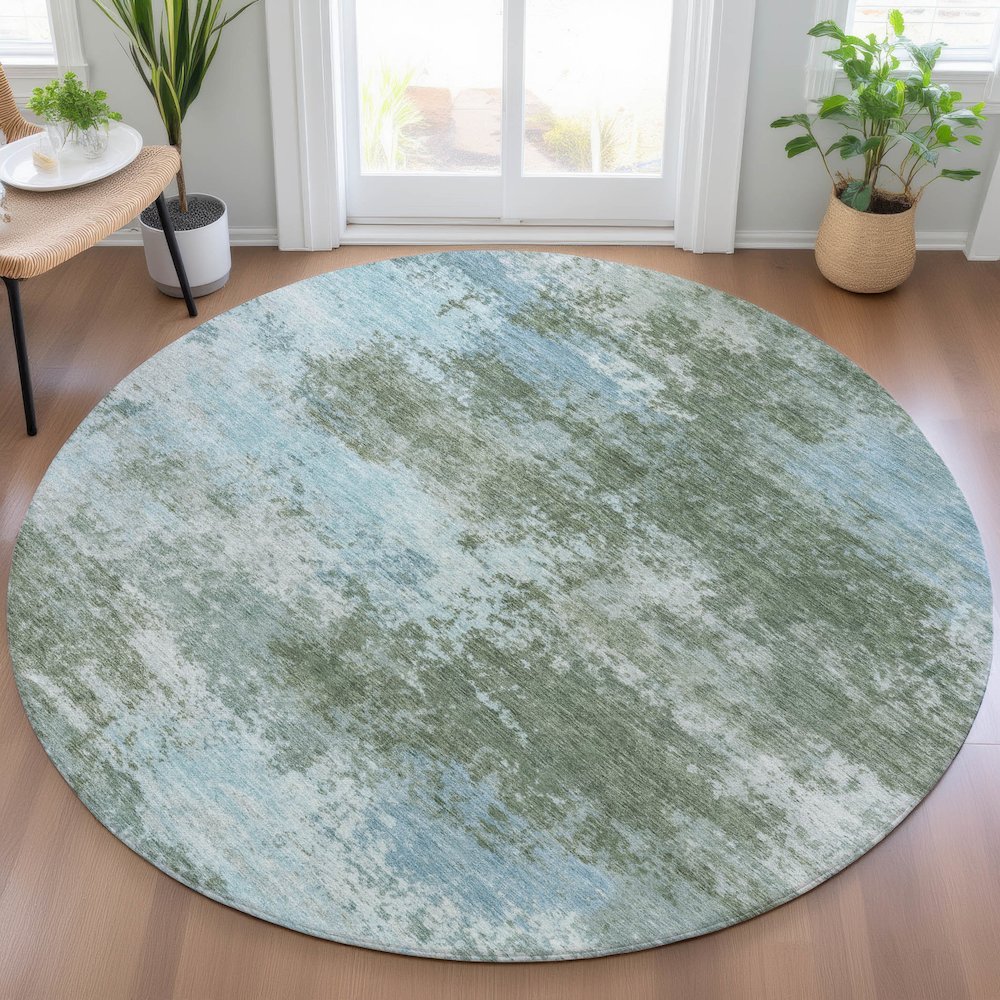 Machine Washable Indoor/Outdoor Chantille ACN2065 Sage 8' x 8' Round Rug. Picture 5