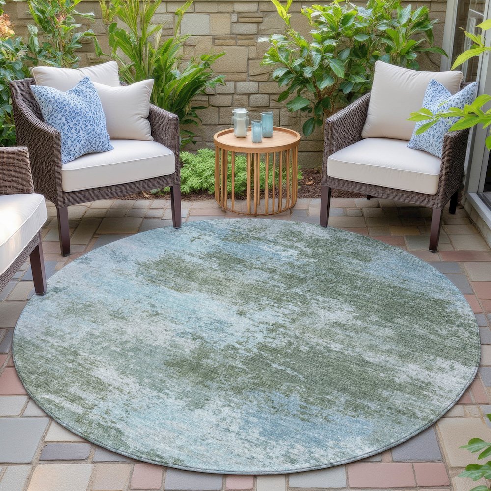 Machine Washable Indoor/Outdoor Chantille ACN2065 Sage 8' x 8' Round Rug. Picture 6