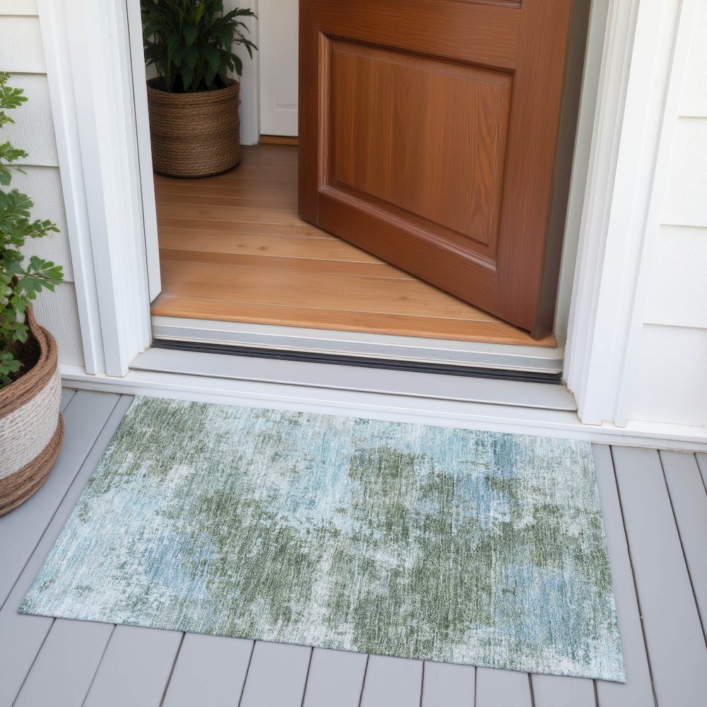 Machine Washable Indoor/Outdoor Chantille ACN2065 Sage 1'8" x 2'6" Rug. Picture 6