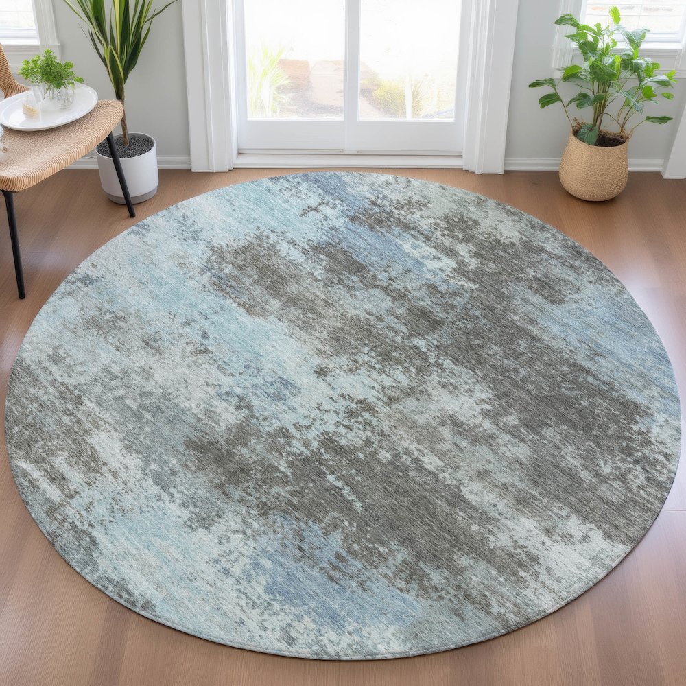 Machine Washable Indoor/Outdoor Chantille ACN2065 Taupe 8' x 8' Round Rug. Picture 5
