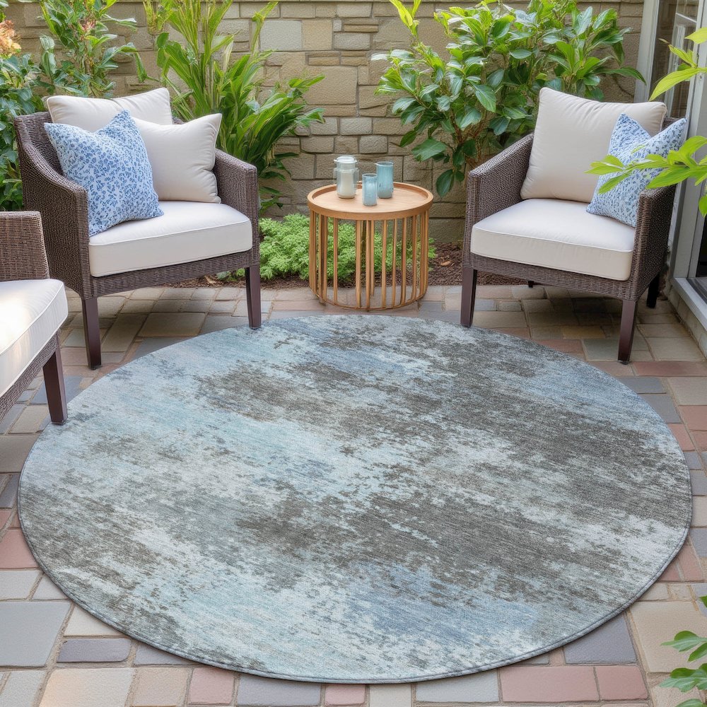 Machine Washable Indoor/Outdoor Chantille ACN2065 Taupe 8' x 8' Round Rug. Picture 6