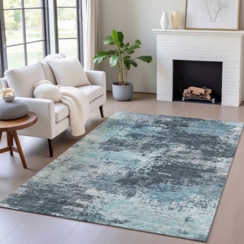 Machine Washable Indoor/Outdoor Chantille ACN2065 Teal 2'6" x 3'10" Rug. Picture 5