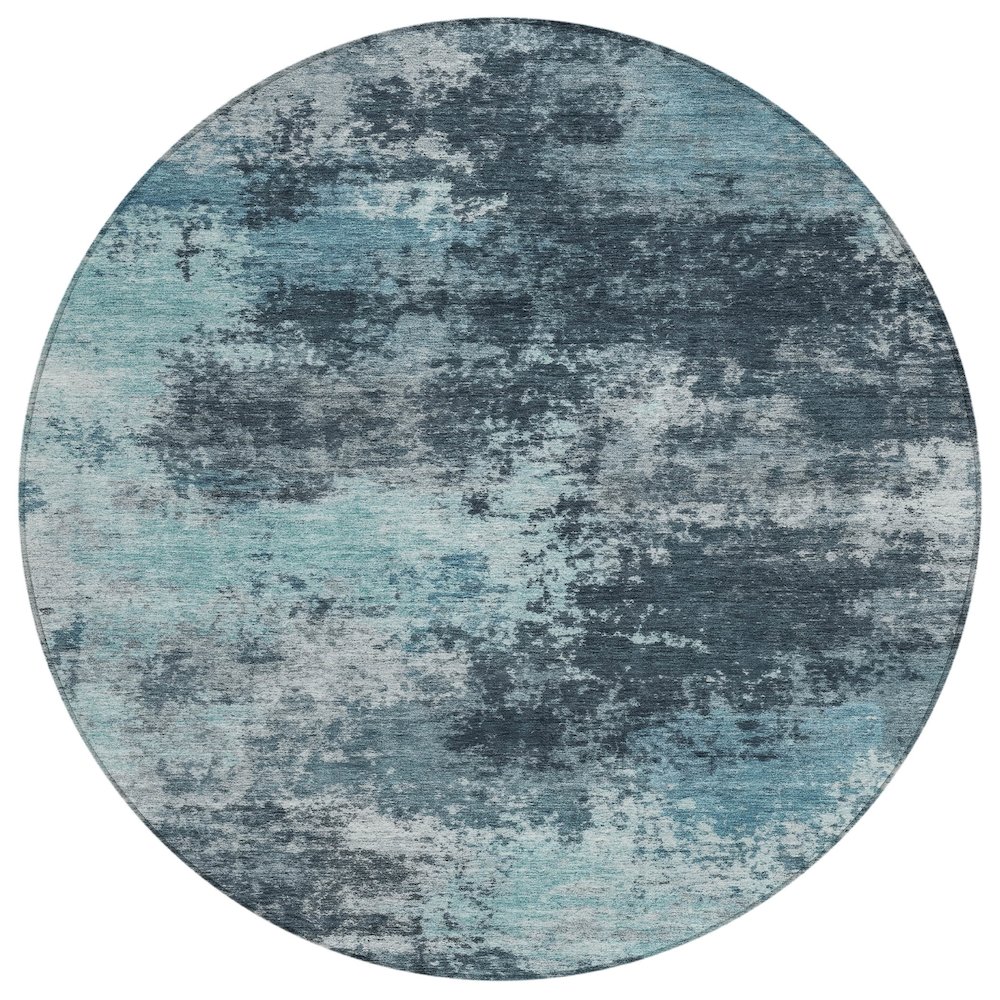 Machine Washable Indoor/Outdoor Chantille ACN2065 Teal 8' x 8' Round Rug. Picture 1