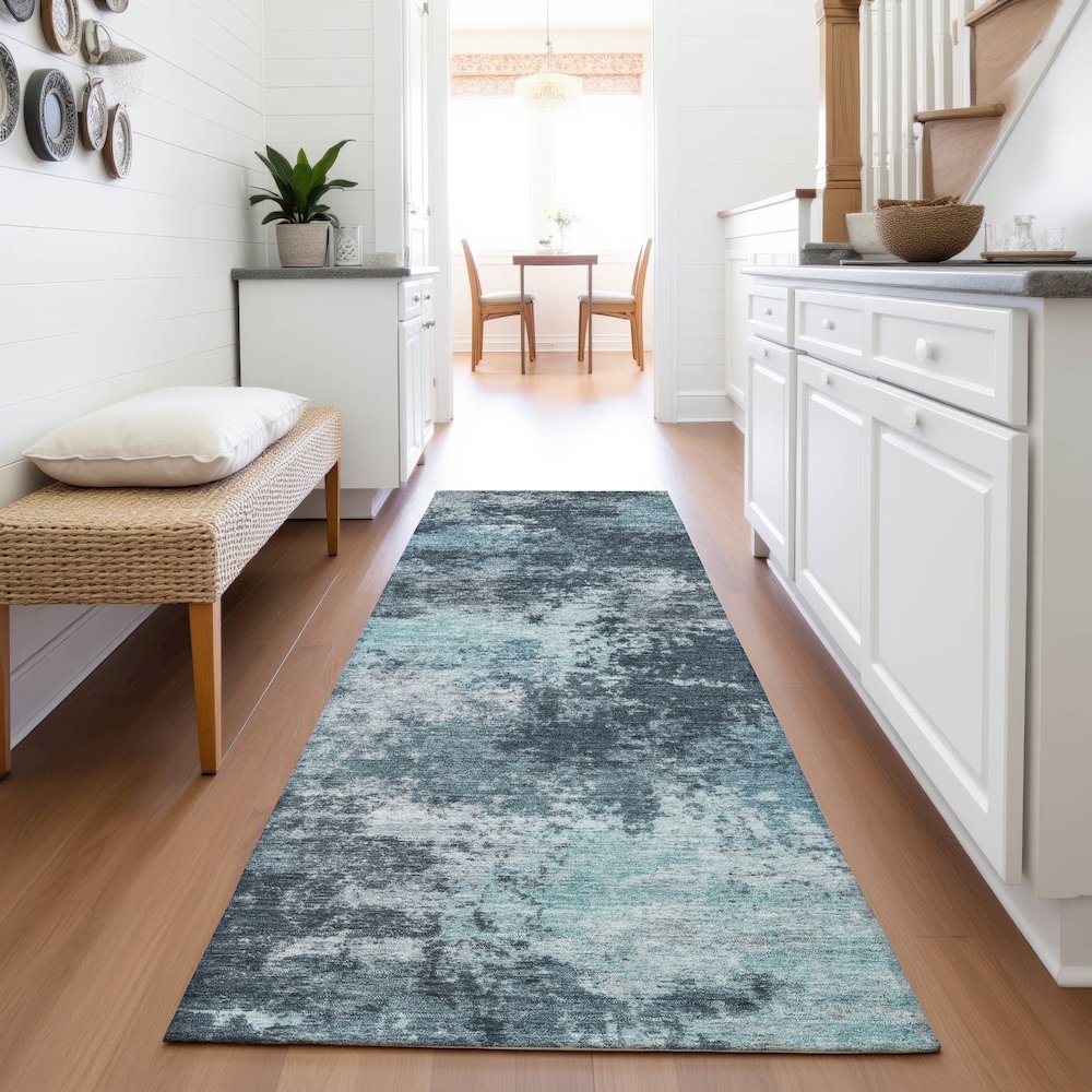 Machine Washable Indoor/Outdoor Chantille ACN2065 Teal 2'3" x 7'6" Runner Rug. Picture 5