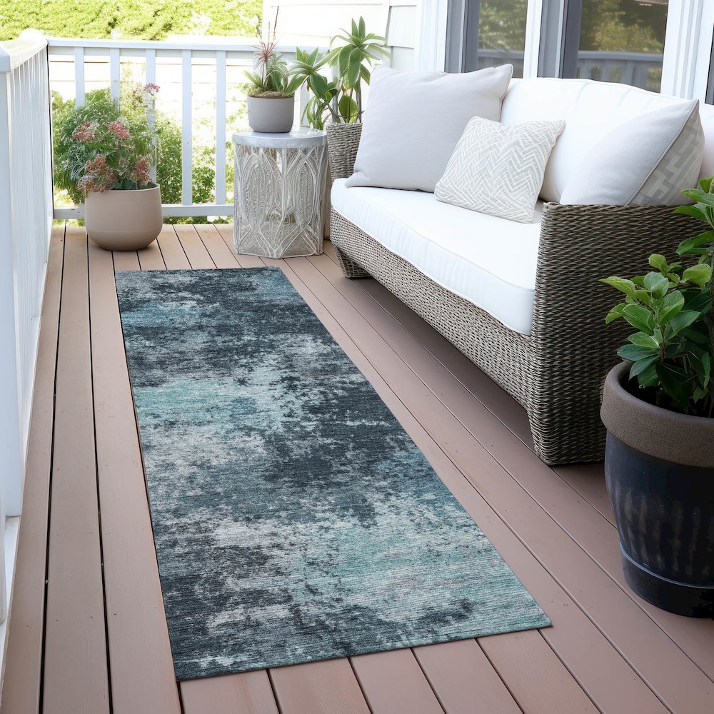 Machine Washable Indoor/Outdoor Chantille ACN2065 Teal 2'3" x 7'6" Runner Rug. Picture 6