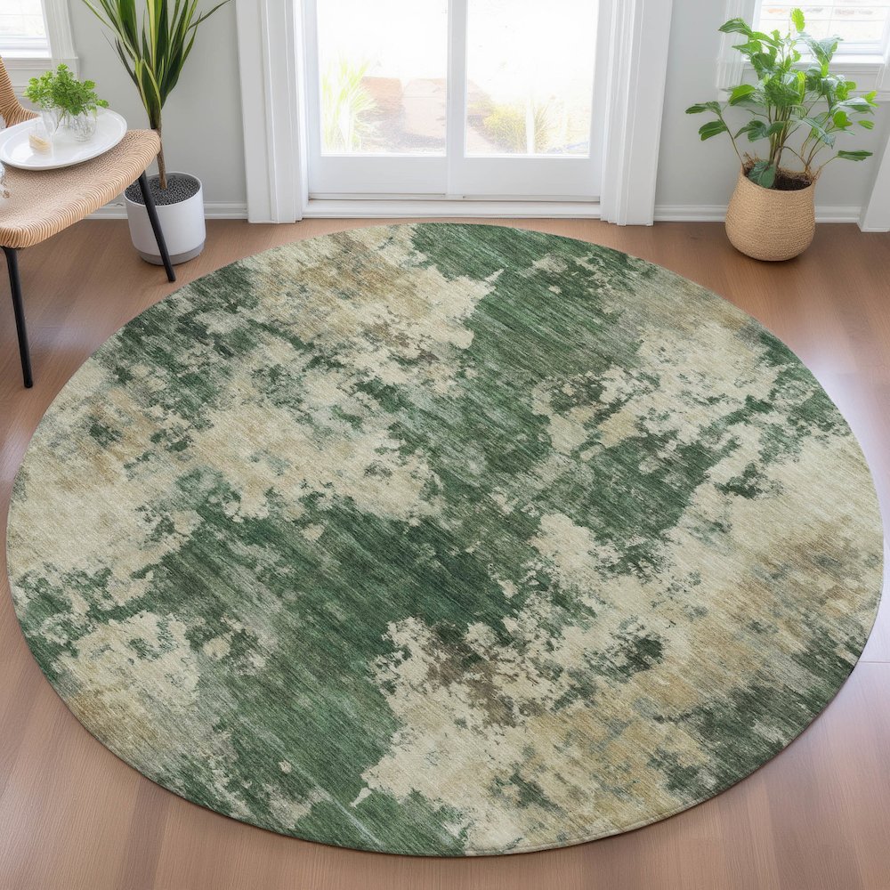 Machine Washable Indoor/Outdoor Chantille ACN2066 Fern 8' x 8' Round Rug. Picture 5
