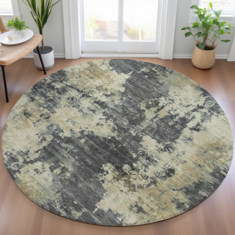 Machine Washable Indoor/Outdoor Chantille ACN2066 Gray 8' x 8' Round Rug. Picture 5