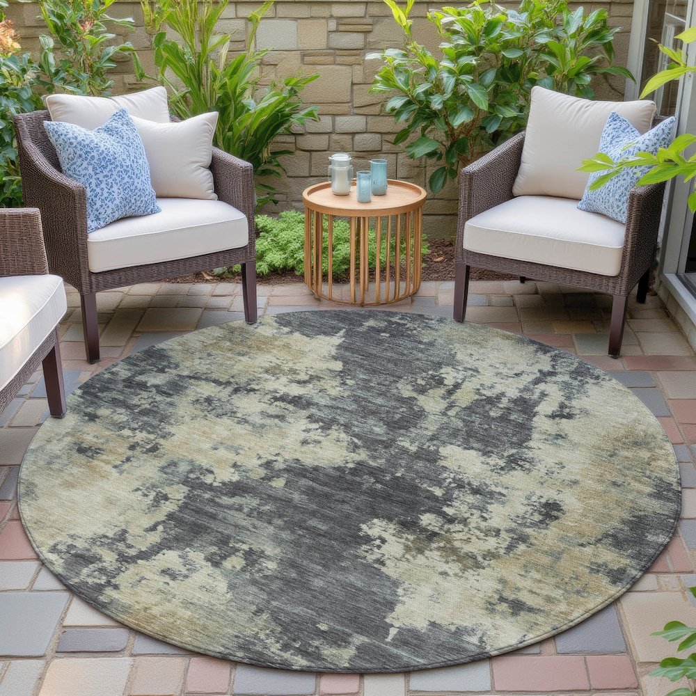 Machine Washable Indoor/Outdoor Chantille ACN2066 Gray 8' x 8' Round Rug. Picture 6