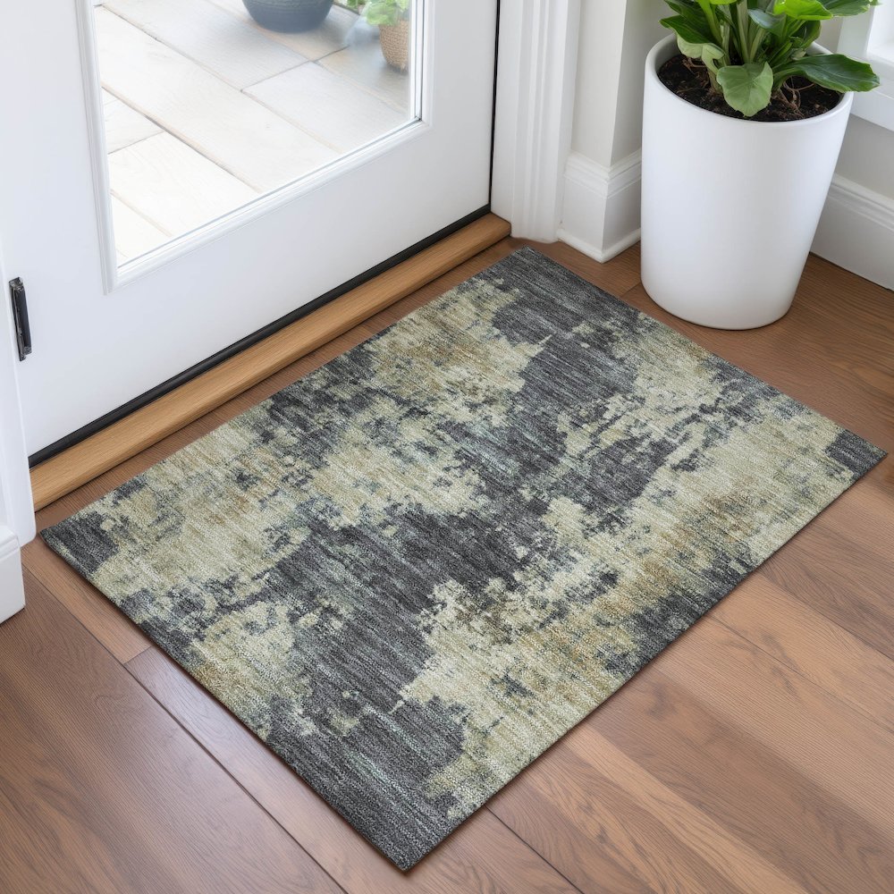 Machine Washable Indoor/Outdoor Chantille ACN2066 Gray 1'8" x 2'6" Rug. Picture 5
