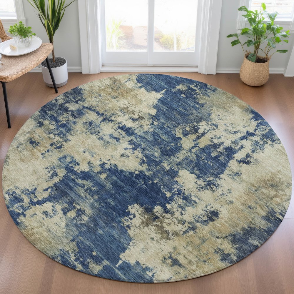 Machine Washable Indoor/Outdoor Chantille ACN2066 Navy 8' x 8' Round Rug. Picture 5