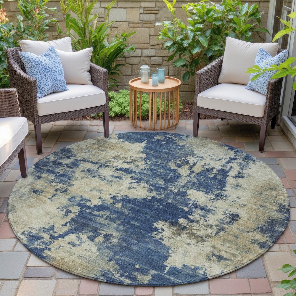 Machine Washable Indoor/Outdoor Chantille ACN2066 Navy 8' x 8' Round Rug. Picture 6