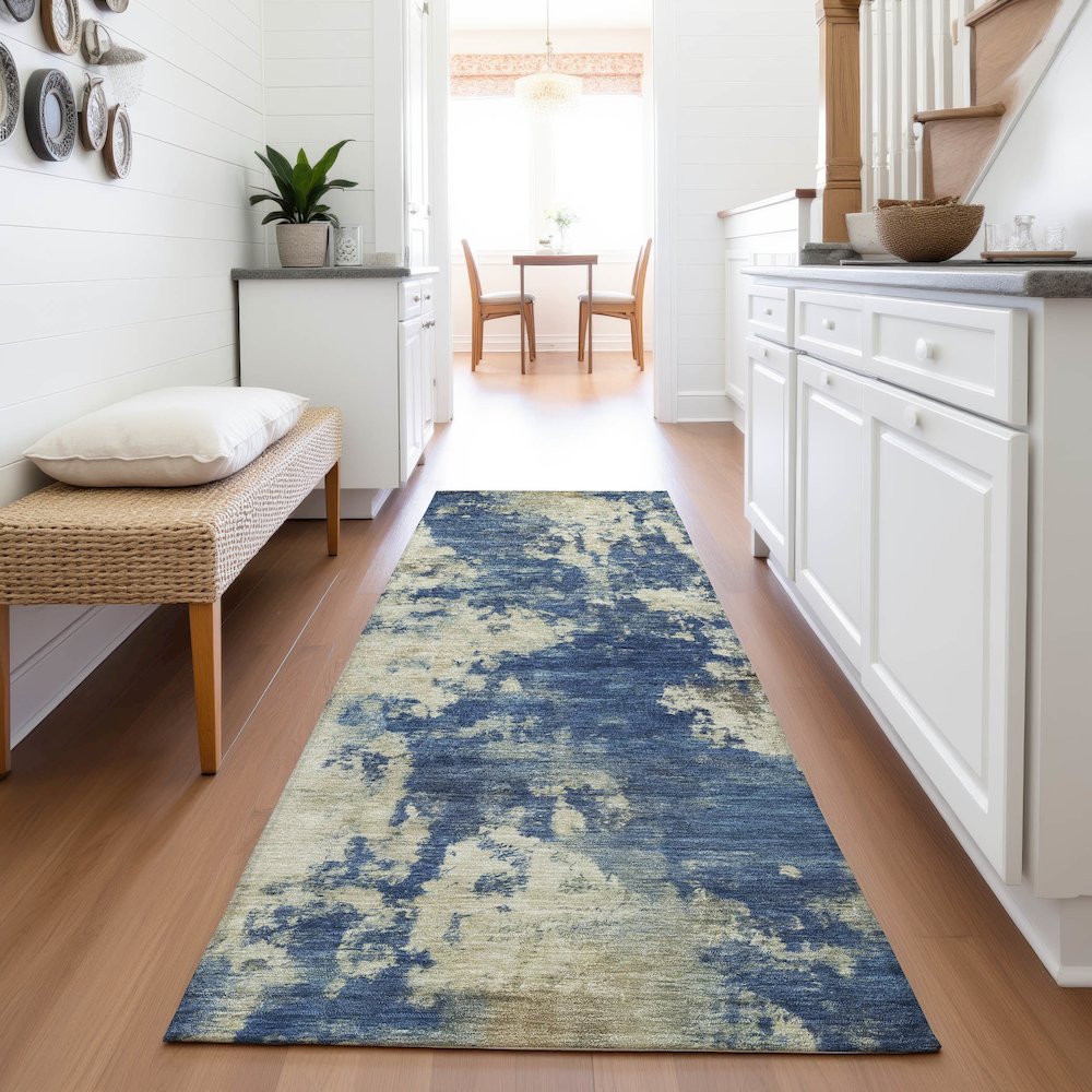 Machine Washable Indoor/Outdoor Chantille ACN2066 Navy 2'3" x 7'6" Runner Rug. Picture 5